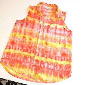 Calvin Klein Sunset Tie Dye Sleeveless Blouse, Yellow, Coral, Orange, Pink